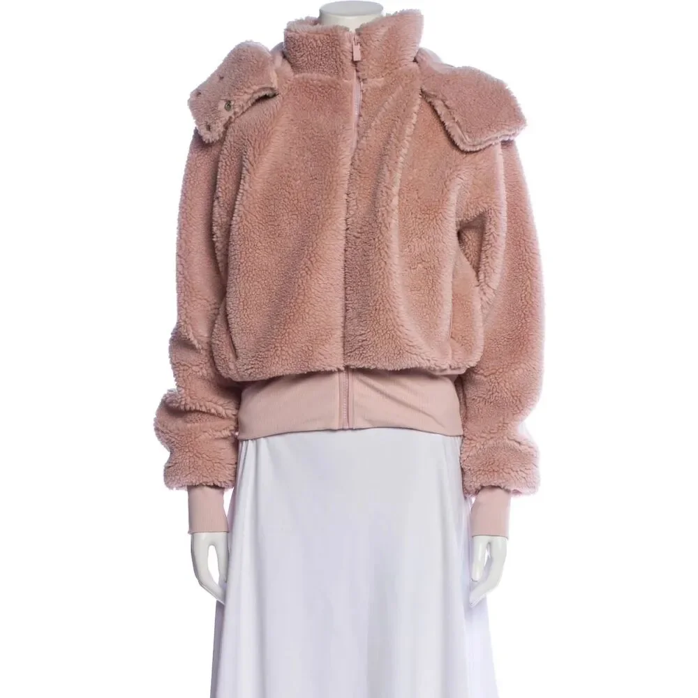 Alo Yoga Foxy Sherpa Jacket Pink Rosewood Zip Up Removable Hood Size Small